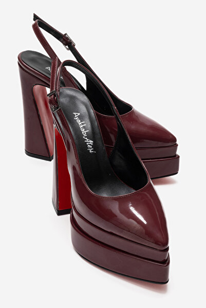 Ayakkabı Ateşi Pantofi cu toc înalt cu platformă dublă, din piele lacuită, bo...