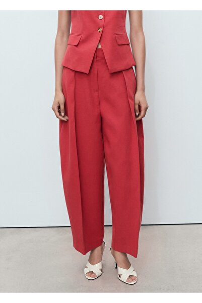 MANGO Woman Keten karışımlı balon kesim kumaş pantolon