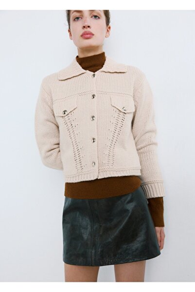 MANGO Woman Gömlek yaka triko ceket