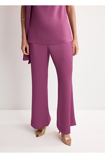 MANGO Woman Saten düz kesim pantolon