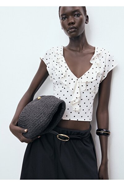 MANGO Woman Fırfırlı puantiyeli bluz