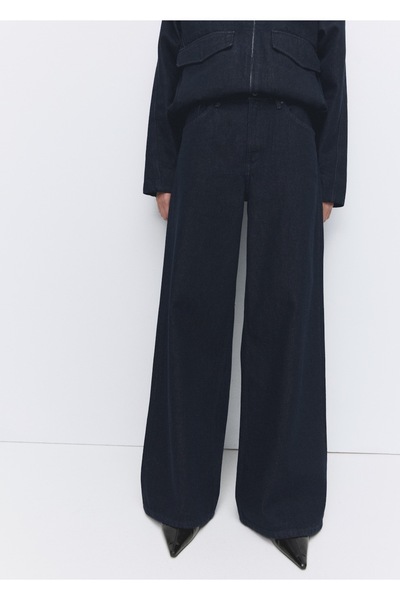 MANGO Woman Yüksek bel wideleg rinse wash jean