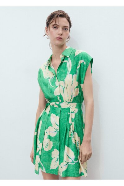 MANGO Woman Kemerli desenli elbise