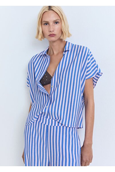 MANGO Woman Çizgili düz kesim pantolon