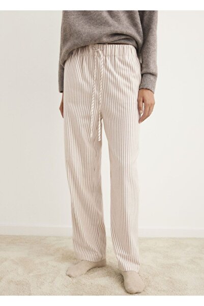 MANGO Woman Dokuma çizgili flanel pantolon