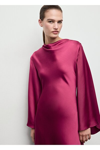 MANGO Woman Kolları kloş saten elbise