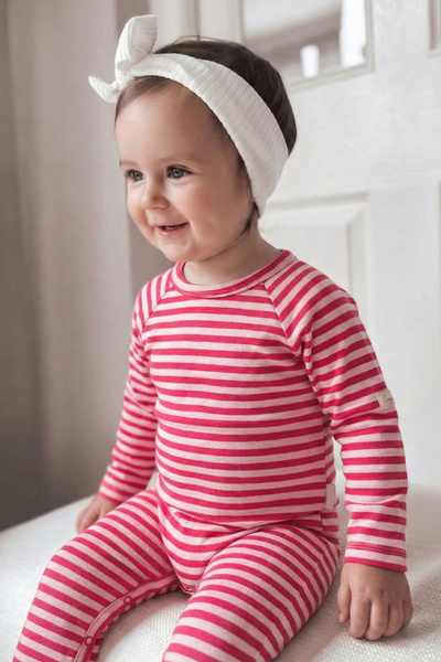 Cigit Salopetă de tricotaj cu dungi 0-3 ani Coral pudră