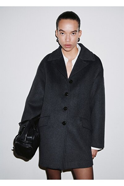 MANGO Woman Yün karışımlı düğmeli palto