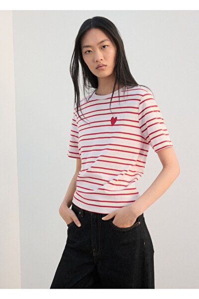 MANGO Woman İşleme detaylı çizgili gömlek