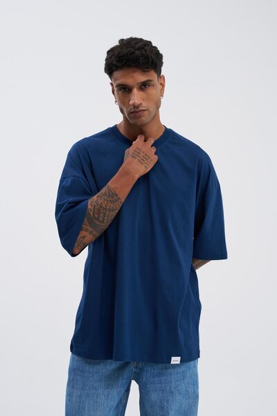Machinist Erkek Basic Super Pamuklu Oversize Tişört Indigo