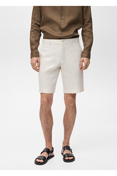 MANGO Man Dar kesim %100 keten bermuda şort