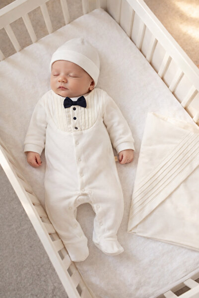 Mert Baby Enzo 3'lü Organik Hastane Çıkış Seti Papyonlu Nervül %100 Pamuk Yen...