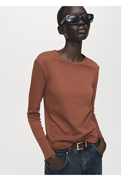 MANGO Woman Uzun kollu pamuklu tişört