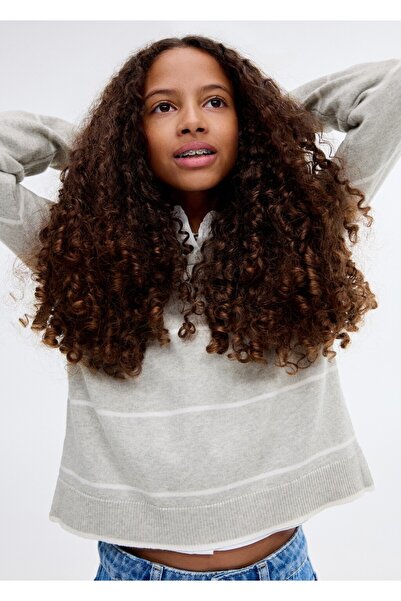 MANGO Kids Çizgili polo yaka kazak