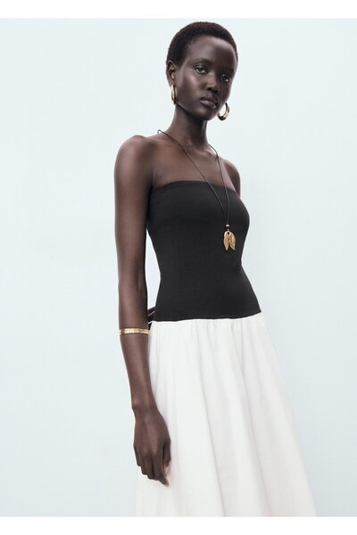 MANGO Woman Straplez balon etkili elbise