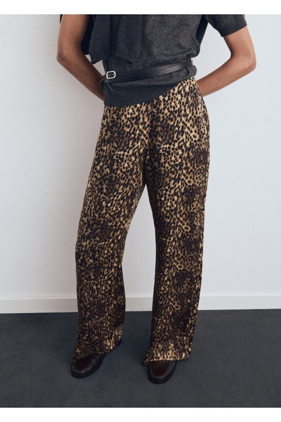 MANGO Woman Leopar desenli saten pantolon