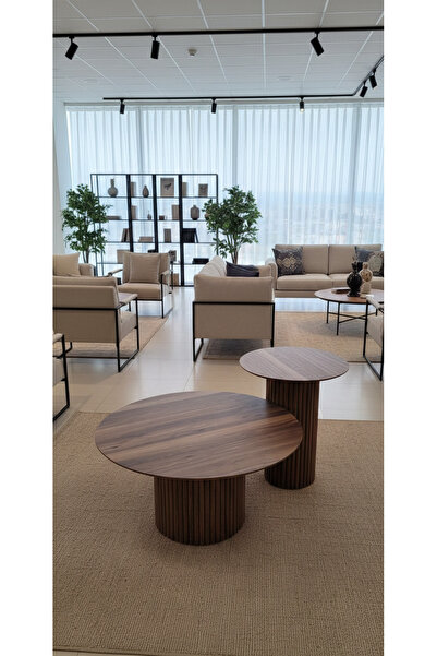 Mobilya Stant Most Bohem Orta Sehpa Kahverengi 2'li Set %100 Mdf 85 Cm. Çap (...