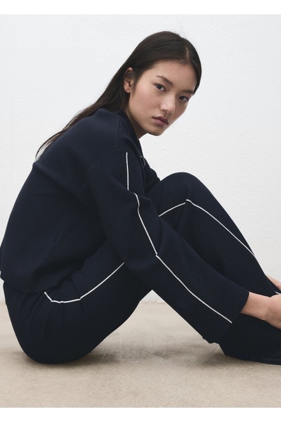 MANGO Woman Fermuarlı yaka kontrast çizgili sweatshirt