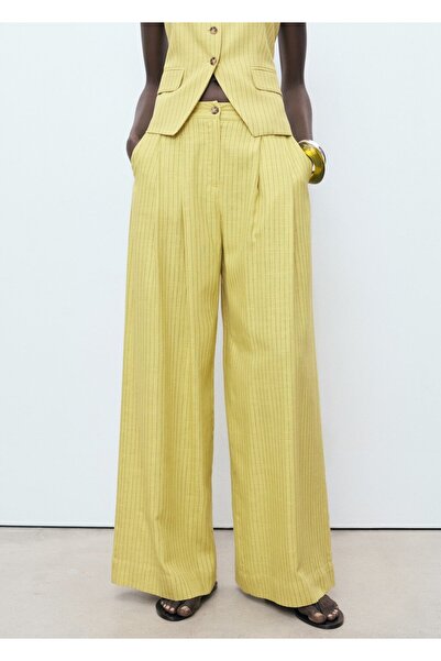 MANGO Woman Çizgili düz kesim kumaş pantolon