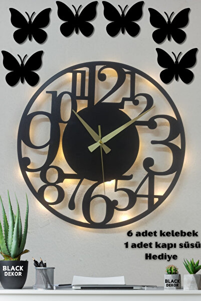 Blackdekor Modern Duvar Saati Işıklı Duvar Saati Ofis Duvar Saati Mutfak Duva...