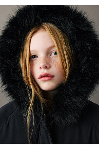 MANGO Kids Kapüşonu suni kürklü anorak