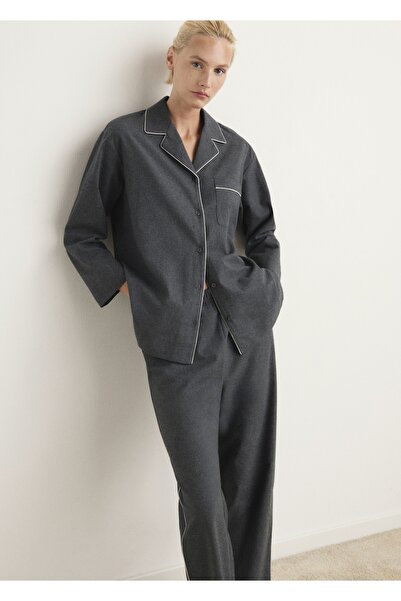 MANGO Woman Kontrast renkli pamuklu flanel gömlek