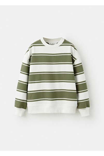 MANGO Kids %100 pamuklu çizgili sweatshirt