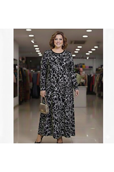 THEBEK Women's Violet Oversize Winter Dress Black-Grey Pattern