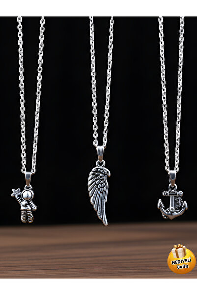 Piercing Market Steel & Silver 3'lü Astronot,Çapa Ve Melek Kanadı Gümüş Renk ...