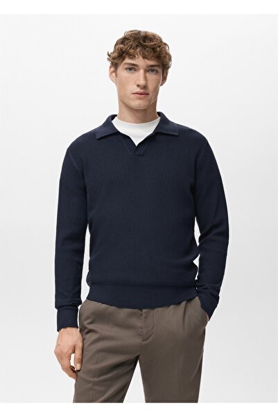 MANGO Man Fitilli pamuk karışımlı polo kazak