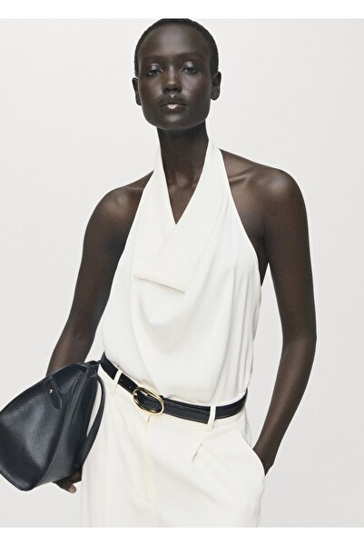 MANGO Woman Drape yakalı saten bluz