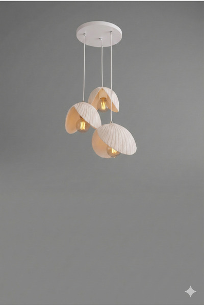 FEST DESİGN İstiridye İnci Avize 3 Başlıklı Beton Görünümlü Bohem ve İskandin...