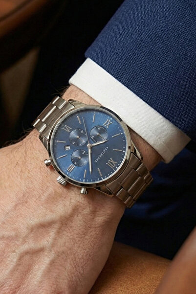 Duke Nickle Duj1009 Men's Silver Metal Cord Navy Blue Dial Wristwatch