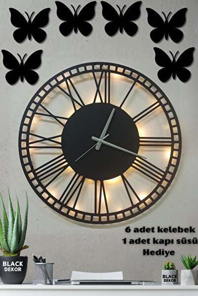 Blackdekor Modern Roma Rakamlı Işıklı Duvar Saati Oturma Odası Duvar Saati Mi...