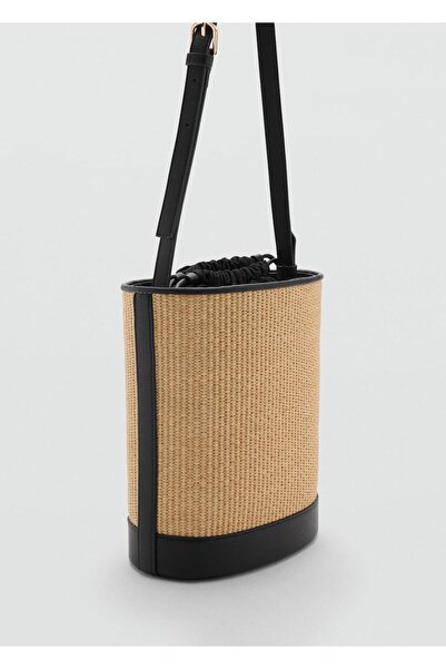 MANGO Woman Orta boy rafya görünümlü bucket çanta