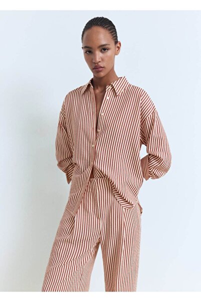 MANGO Woman Çizgili pensli pantolon