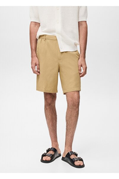 MANGO Man Keten karışımlı elastik belli bermuda şort