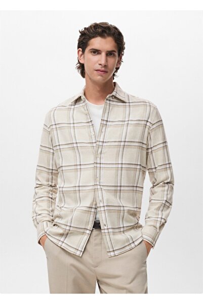 MANGO Man %100 pamuklu flanel kareli gömlek