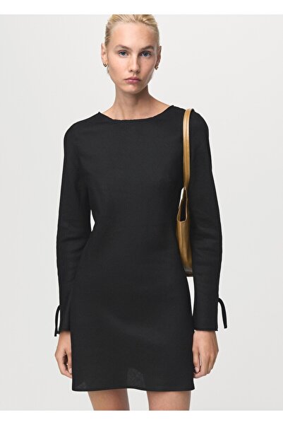 MANGO Woman Sırtı açık keten elbise