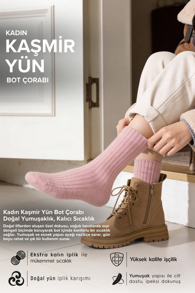 Bolero Yünlü Yumuş Kışlık Kadın Soket Çorap Pembe
