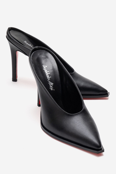 Ayakkabı Ateşi Papuci cu toc subțire cu design special pentru femei, piele ne...