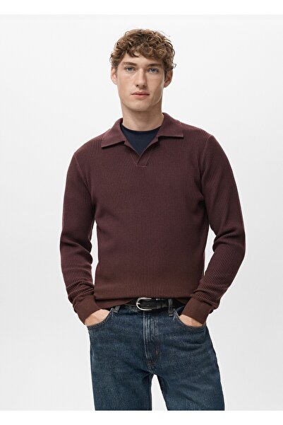 MANGO Man Fitilli pamuk karışımlı polo kazak