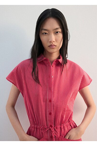 MANGO Woman Çizgili gömlek elbise