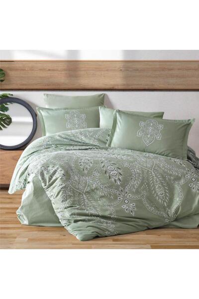 Clasy Комплект спално бельо от памучен сатен за двойно легло Rovi v2 зелен