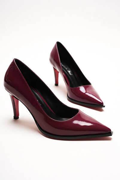 Ayakkabı Ateşi Pantofi de damă din piele lacuită bordeaux cu design ascuțit, ...