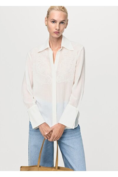 MANGO Woman Yamalı lyocell gömlek