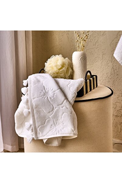 Evidea Prosop moale pentru față cu ciucuri - Ecru - 50x90 cm