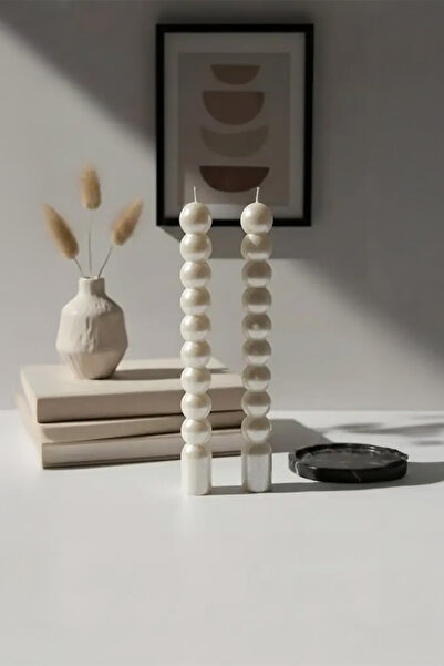 Maison Avf 2'li Set Beyaz Bubble Sütun Dekoratif Şamdan Mum