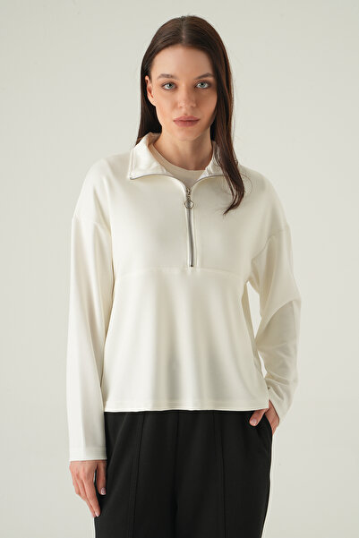 Rays 8249A Hanorac cu jumătate de fermoar Ecru