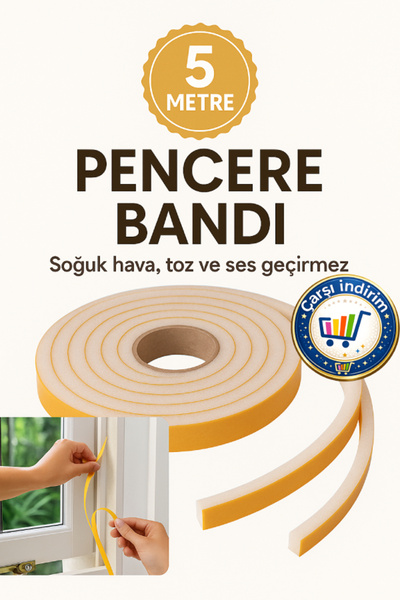 nistabolje Pencere Bandı (5 Metre) Yapışkanlı Isı Yalıtım Süngeri Soğuk ve To...